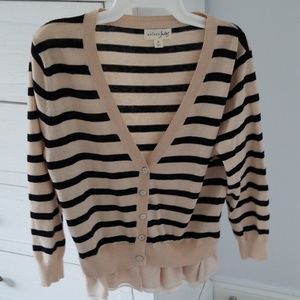Maison Jules Striped Ruffle Cardigan